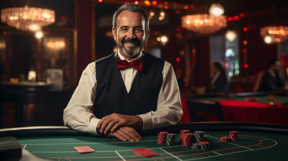 Poker dealer welcoming people on his table with a smile.